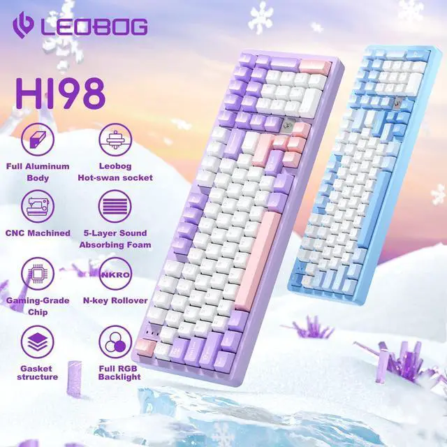 Alt view image 2 of 5 - LEOBOG HI98 Mechanical Keyboard, Wired Creamy Gaming Keyboard with Ergonomic Gasket Structure, Hot-Swap Custom RGB Keyboards for Win/Mac/Android/Gamer - Purple, Star Vector Switch