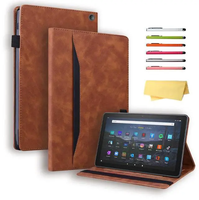 Main image of UUcovers Case for Kindle Fire HD 8 & 8 Plus Tablet (10th Generation, 2020 Release) Slim Folding Stand Cover with Auto Wake/Sleep [Pencil Holder/Inner Card Slots/Front File Pocket/Elastic Band], Brown