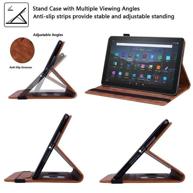 Alt view image 5 of 5 - UUcovers Case for Kindle Fire HD 8 & 8 Plus Tablet (10th Generation, 2020 Release) Slim Folding Stand Cover with Auto Wake/Sleep [Pencil Holder/Inner Card Slots/Front File Pocket/Elastic Band], Brown