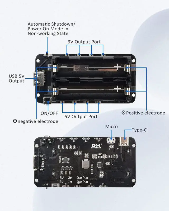 Alt view image 3 of 5 - diymore 1865O Battery Holder Double Li-ion V8 Battery Shield Micro USB 5V/3A 3V/1A Power Bank Battery Charging Module for Raspberry Pi and Arduino ESP32 (2 Holders)