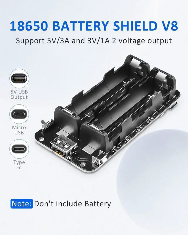 Alt view image 4 of 5 - diymore 1865O Battery Holder Double Li-ion V8 Battery Shield Micro USB 5V/3A 3V/1A Power Bank Battery Charging Module for Raspberry Pi and Arduino ESP32 (2 Holders)
