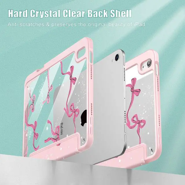 Alt view image 4 of 5 - Tuiklol Clear Case for iPad mini 7 (A17 Pro 7th Generation) 2024 / iPad mini 6 (6th Generation) 2021 8.3 Inch,Built-in Pencil Holder Slim Transparent Back Shell Cover Auto Wake/Sleep, Bow-Pink