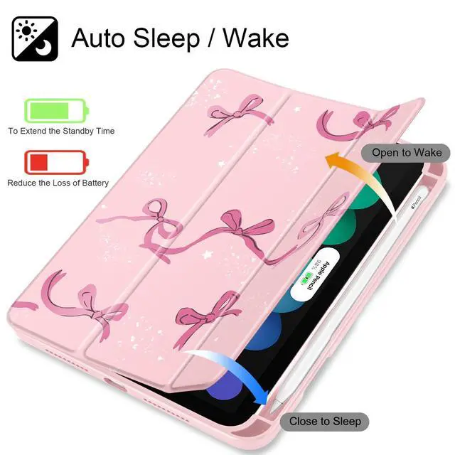 Alt view image 3 of 5 - Tuiklol Clear Case for iPad mini 7 (A17 Pro 7th Generation) 2024 / iPad mini 6 (6th Generation) 2021 8.3 Inch,Built-in Pencil Holder Slim Transparent Back Shell Cover Auto Wake/Sleep, Bow-Pink