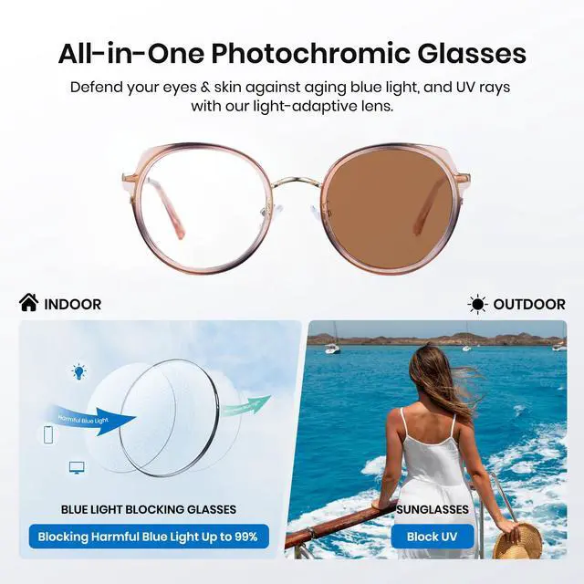 Alt view image 2 of 5 - Cyxus Photochromic Glasses for Women UV Protection with Blue Light Blocking Trendy Cat Eye Frame8315i39 Brown
