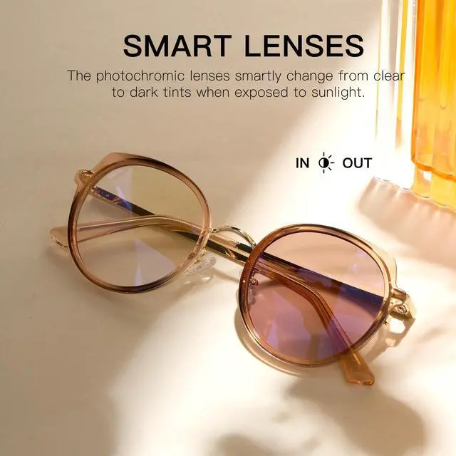 Alt view image 4 of 5 - Cyxus Photochromic Glasses for Women UV Protection with Blue Light Blocking Trendy Cat Eye Frame8315i39 Brown