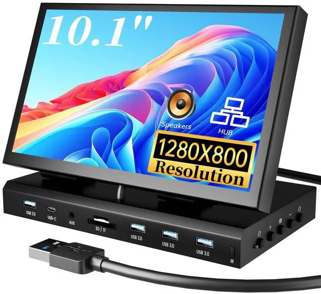 Main image of 10.1" Small Monitor for PC Raspberry Pi, 1280x720 IPS Mini Monitor Multi-Port Docking Station Built-in USB Hub &Dual Speakers, Raspberry Pi Display for DIY Projects,Gaming & Aida64 CPU GPU Monitoring