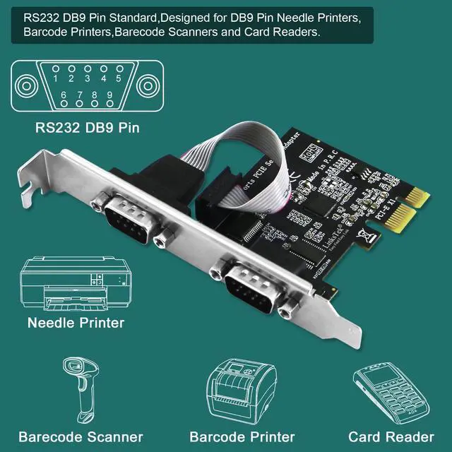 Alt view image 3 of 5 - LinksTek 2-Port PCI Express RS-232 DB9 Serial Port Card for Windows XP, Vista,7, 8.x, 10, 11 32/64bit and Linux PCs, PCIE RS232 Card, PCIE Serial DB9 Port Card (PCIE-SE2)