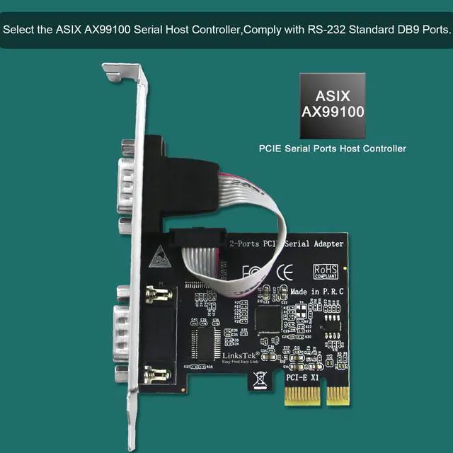 Alt view image 2 of 5 - LinksTek 2-Port PCI Express RS-232 DB9 Serial Port Card for Windows XP, Vista,7, 8.x, 10, 11 32/64bit and Linux PCs, PCIE RS232 Card, PCIE Serial DB9 Port Card (PCIE-SE2)
