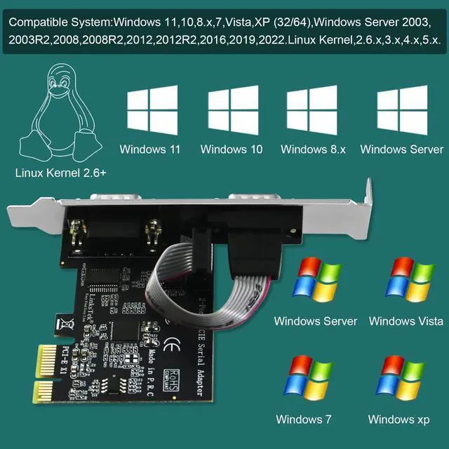 Alt view image 5 of 5 - LinksTek 2-Port PCI Express RS-232 DB9 Serial Port Card for Windows XP, Vista,7, 8.x, 10, 11 32/64bit and Linux PCs, PCIE RS232 Card, PCIE Serial DB9 Port Card (PCIE-SE2)