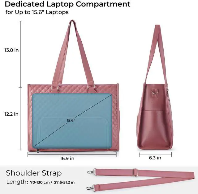 Alt view image 3 of 5 - Ralnitote Laptop Tote Bag with Insulated Lunch Compartment for Women, PU Leather 15.6 Inch Work Bag, Elegant Computer Handbag, Versatile Business Tote for Office,Travel or Casual-Mauve Pink