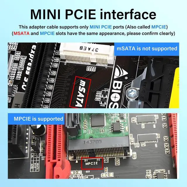 Alt view image 4 of 5 - SinLoon Mini PCIE Wireless Network Card to PCIe X4 Extender Cable Mini-Pcie Male to PCI-E X4 Female Riser Cable 20CM