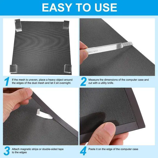 Alt view image 4 of 5 - PATIKIL PC Fan Dust Mesh 19.7"x19.7" 0.08" Hole, 1 Set PVC Computer Cooler Dust Filter PC Case Cover Grills with Magnetic Strip for Computer Cooler Fan Case Dustproof, Black