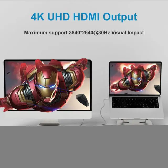 Alt view image 5 of 5 - Battony USB-C to 4K HDTV Digital AV Adapter for MacBook Pro/Air, USB 3.0 5Gbps Date Transfer &100W PD & 50cm Braided Cable, Compatible for Mac Pro Air M1 M2 iMac and Other Type C Devices