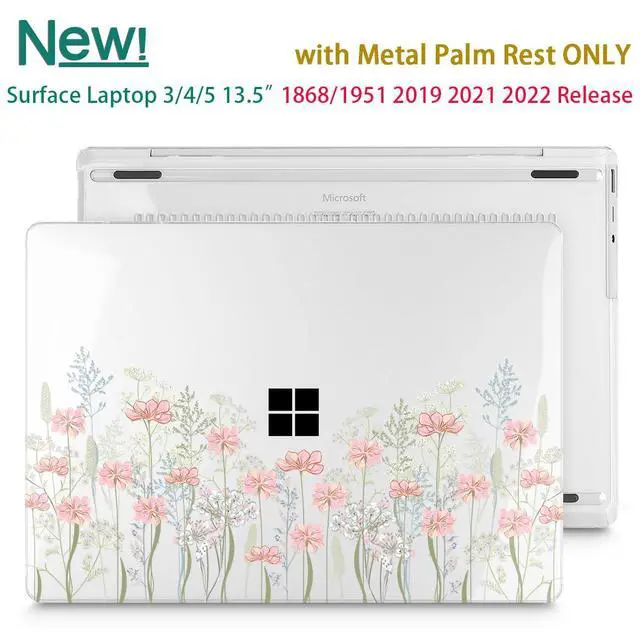 Alt view image 3 of 5 - Lepeoac Case for 13.5" Microsoft Surface Laptop 5/4/3 with Metal Palm Rest ONLY 2019-2022 Release Models:1868/1951, Plastic Hard Shell Case with Keyboard Cover & Screen Protector, Floral C322