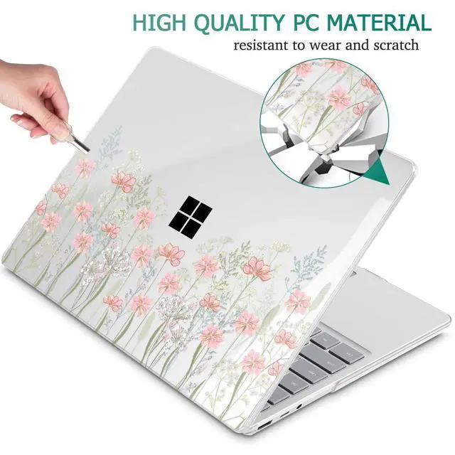 Alt view image 4 of 5 - Lepeoac Case for 13.5" Microsoft Surface Laptop 5/4/3 with Metal Palm Rest ONLY 2019-2022 Release Models:1868/1951, Plastic Hard Shell Case with Keyboard Cover & Screen Protector, Floral C322