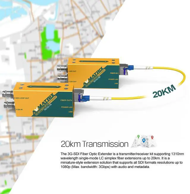 Alt view image 2 of 5 - AVMATRIX FE1121 3G/HD SDI Fiber Optical Extender with SFP Module (LC Port), Supports 3Gbit Level A & Level B (All formats), Single-Mode Fiber Uncompressed No Losses No Latency 20Km