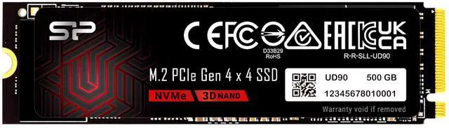 Main image of Silicon Power 500GB UD90 NVMe 4.0 Gen4 PCIe M.2 SSD R/W up to 5,000/2,700 MB/s (SP500GBP44UD9005)