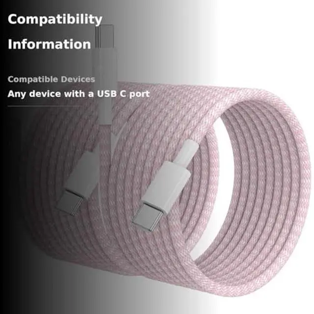 Alt view image 3 of 5 - USB C to USB C Cable 10 FT for iPhone 16 15 Pro Max,Long C to C Cable Fast Charging Cord Braided for iPhone 16 15 Pro/16 15 Plus/16e,MacBook,iPad 10/11th 60W-Pink