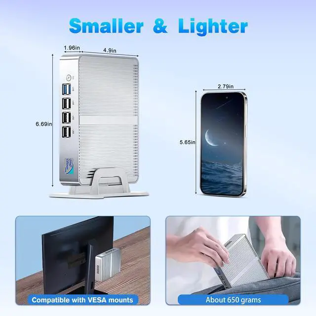 Alt view image 5 of 5 - HAICOTECH Fanless Mini PC, 12th Gen N100 Desktop Computer, 16G RAM 512G SSD Firewall Router Office Computer 0 Noise, 8 USB, Dual LAN/HDMI, DP, 4K Triple Display Output, Win-11 Pro