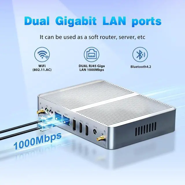 Alt view image 4 of 5 - HAICOTECH Fanless Mini PC, 12th Gen N100 Desktop Computer, 16G RAM 512G SSD Firewall Router Office Computer 0 Noise, 8 USB, Dual LAN/HDMI, DP, 4K Triple Display Output, Win-11 Pro