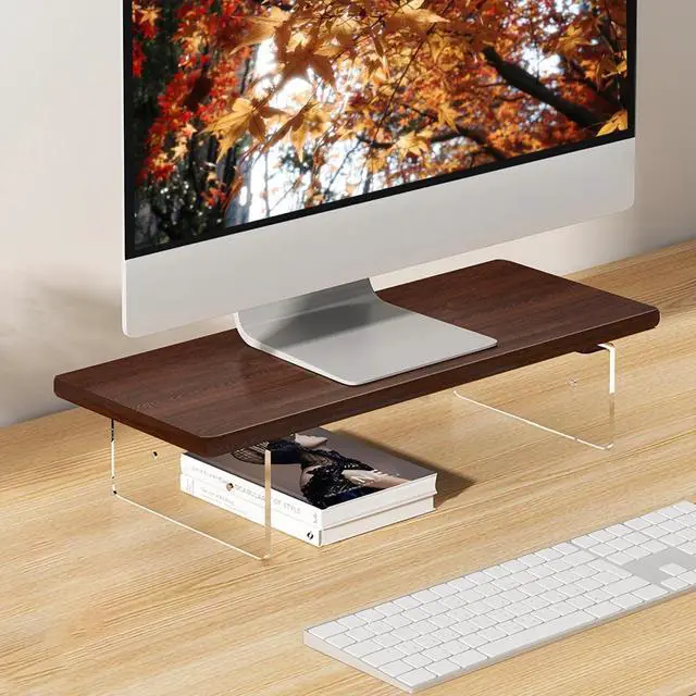 Main image of Monitor Stand Riser 2.16/3.34 Inch 2 Height Adjustments Acrylic Stand with Installation Tool, Desk Organizer Accessories Office Desk Storage Rack Screen/PC/Printer/Laptop Riser 7.8 x 15.7 Inch (Brown)