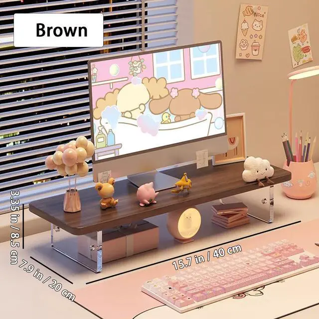 Alt view image 2 of 5 - Monitor Stand Riser 2.16/3.34 Inch 2 Height Adjustments Acrylic Stand with Installation Tool, Desk Organizer Accessories Office Desk Storage Rack Screen/PC/Printer/Laptop Riser 7.8 x 15.7 Inch (Brown)