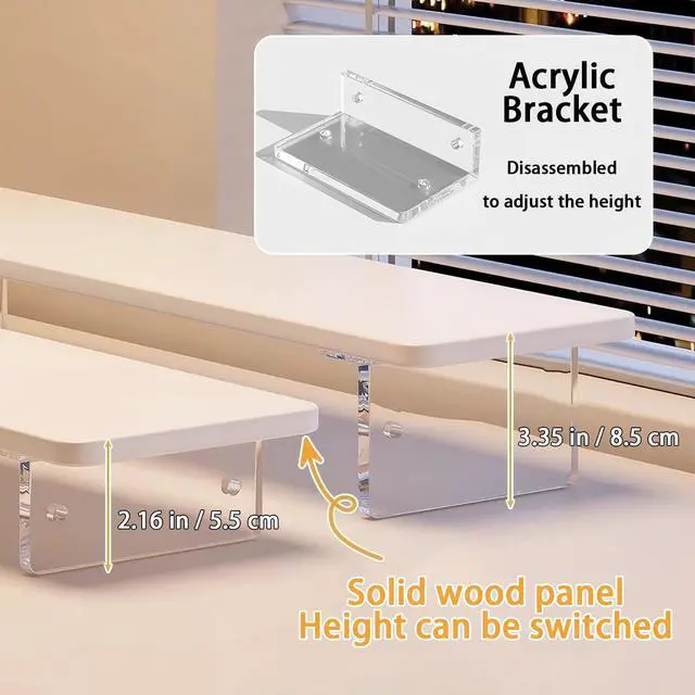 Alt view image 5 of 5 - Monitor Stand Riser 2.16/3.34 Inch 2 Height Adjustments Acrylic Stand with Installation Tool, Desk Organizer Accessories Office Desk Storage Rack Screen/PC/Printer/Laptop Riser 7.8 x 15.7 Inch (Brown)