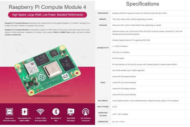 Alt view image 3 of 5 - Waveshare Pi Compute Module 4 Comes with Heatsink 2GB RAM 32GB eMMC Flash Without WiFi