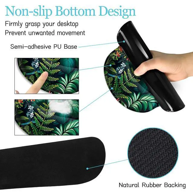 Alt view image 5 of 5 - LIMKRIAN Floral Mouse Pad Large Desk Mat Set, Green Ergonomic Mouse Pad with Wrist Rest Keyboard Wrist Support XXL Mousepad Cup Coaster Set, Cute Green Office Desk Accessories Decor Supplies