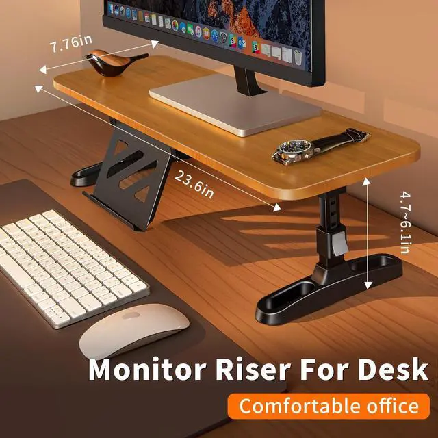 Alt view image 2 of 5 - NIFBANG Wooden Monitor Stand Riser for Desk,Adjustable Height Monitor Shelf Riser with Phone Holder,Desk Storage Organizer Accessories,Wood Computer Screen Stands for Office,Home,Laptop,Printer,TV