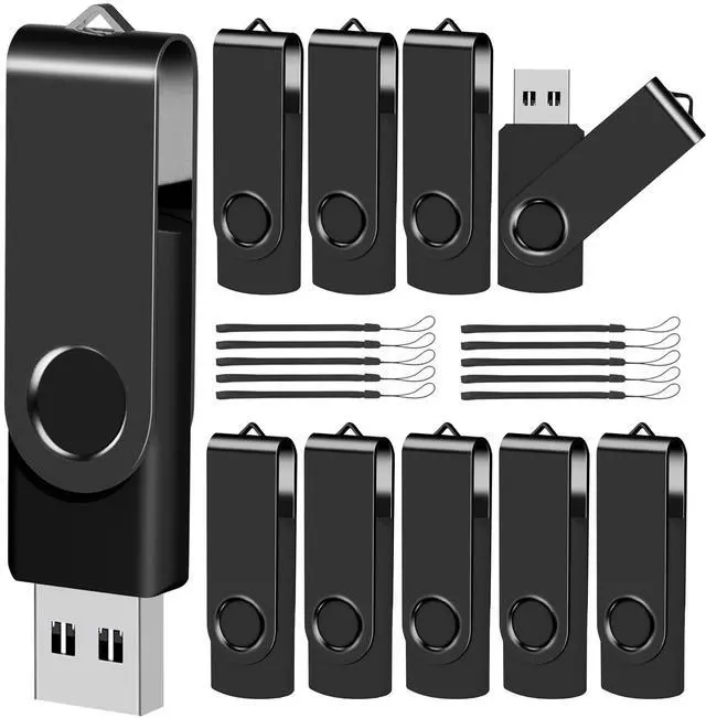 Main image of EASTBULL 8GB USB Flash Drive Bulk Thumb Drives 10 Pack with Lanyards USB 2.0 Memory Sticks Zip Drive Pen Drive for Storage and Backup Black 10PCS 8GB
