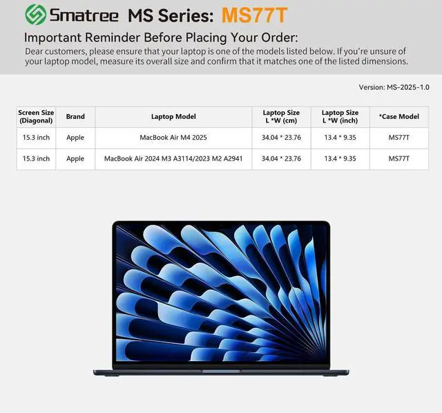 Alt view image 2 of 5 - Smatree MS77T Hard EVA Protective Sleeve Case with Stand Compatible for 15.3 inch Apple MacBook Air M4 2025/M3 Chip 2024/ M2 Chip 2023, for MacBook Air A3114/A2941 Laptop and Anti-Shock Bag
