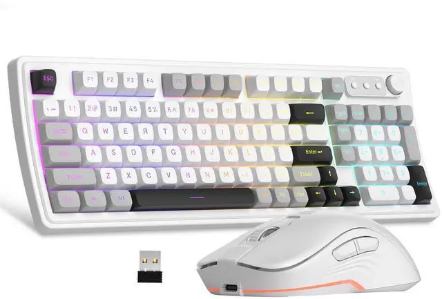 Main image of MageGee V990 Creamy Wireless Keyboard and Mouse Combo, 99 Keys RGB Backlit Rechargeable Quiet Gaming Keyboard, Adjustable Optical Mouse, with Number Pad, Keyboards Set for Desktop, Laptop, PC(White)