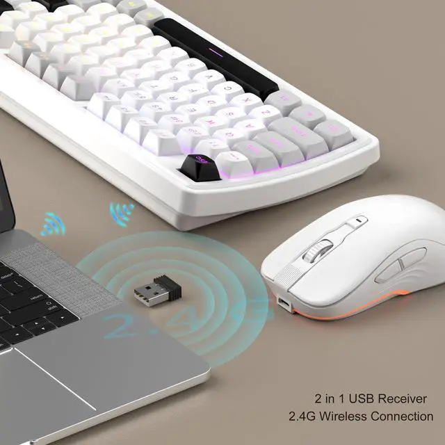 Alt view image 2 of 5 - MageGee V990 Creamy Wireless Keyboard and Mouse Combo, 99 Keys RGB Backlit Rechargeable Quiet Gaming Keyboard, Adjustable Optical Mouse, with Number Pad, Keyboards Set for Desktop, Laptop, PC(White)