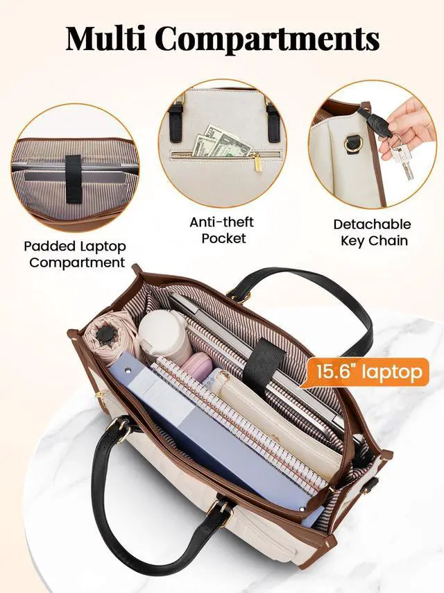 Alt view image 5 of 5 - MATEIN Laptop Tote Bag with Insulated Lunch Compartment for Women, PU Leather 2 in1 Work Briefcase with Clutch Fits 15.6 Inch Laptop, Convertible Professional Shoulder Bag for Office Business, 2 Sets