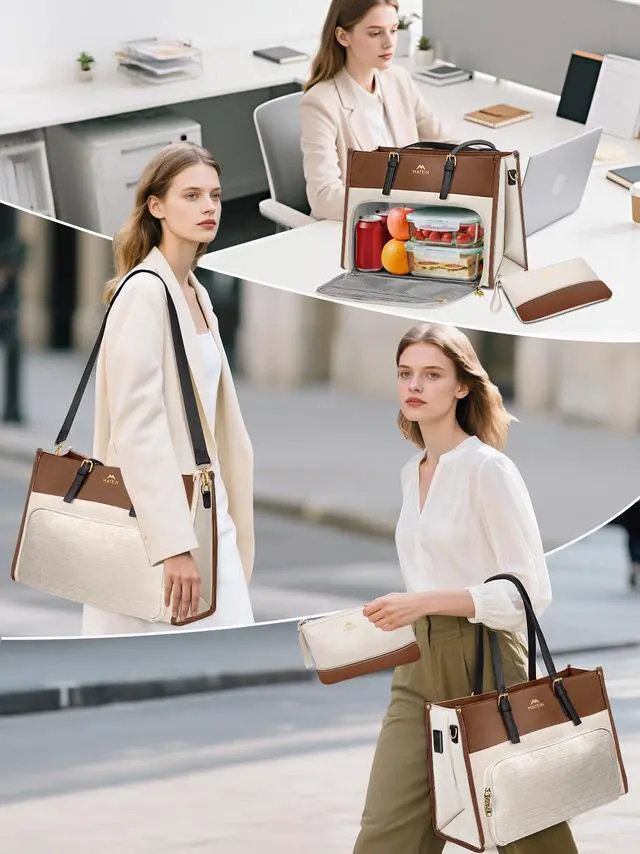 Alt view image 2 of 5 - MATEIN Laptop Tote Bag with Insulated Lunch Compartment for Women, PU Leather 2 in1 Work Briefcase with Clutch Fits 15.6 Inch Laptop, Convertible Professional Shoulder Bag for Office Business, 2 Sets