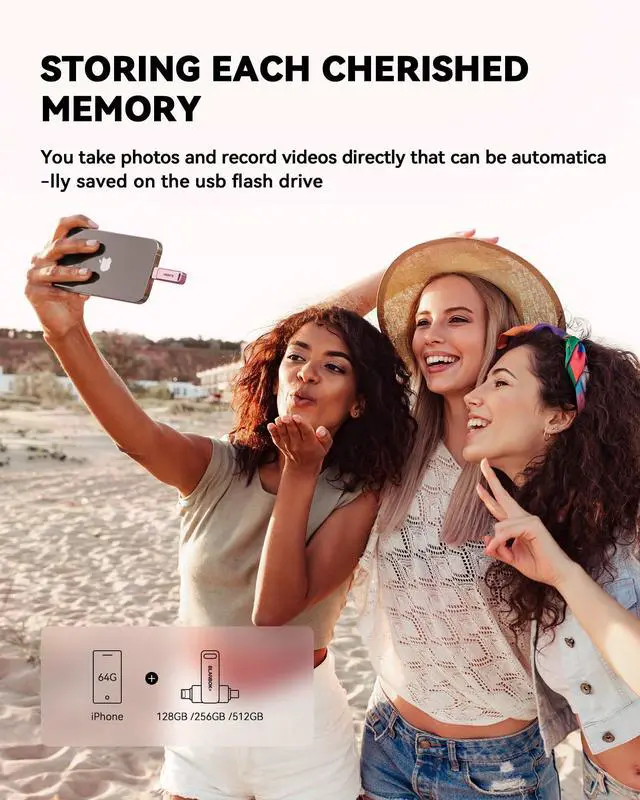 Alt view image 3 of 5 - MFi Certified 256GB Flash Drive for iPhone Photo Stick, USB Thumb Drive Memory Stick High Speed USB Drive Photo Storage for iPhone Flash Drive Compatible for iPhone/iPad/Android/PC (Pink)