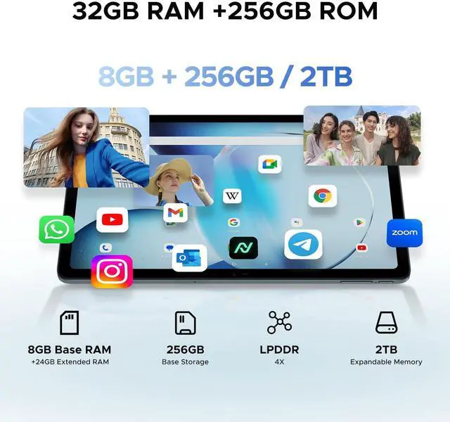 Alt view image 5 of 5 - DOOGEE T36 12 inch Tablet with Keyboard, Android 15 Tablet 32GB+256GB/2TB Expand Octa-Core Gaming Tablets,8800mAh,FHD+ Touchscreen with sim Card Slot,WiFi 5,Dual Camera,BT5.0,Widevine L1,Black