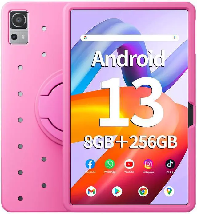 Main image of Naclud 12 Inch Tablet, 8GB RAM 256GB ROM Android 13 Tablet with Decorative Perforated Case, Octa-Core 2.0Ghz Processor, 2000 * 1200 FHD Screen, 5MP+13MP Camera, 8000mAh, GPS, WiFi, Bluetooth (Pink)