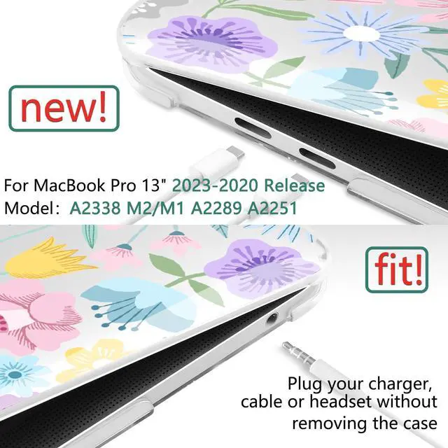 Alt view image 2 of 5 - TWOLSKOO Compatible with MacBook Pro 13 inch Case 2023-2016 A2338 M2/M1 A2251 A2289 A2159 A1989 A1706, Plastic Hard Shell Cover & Keyboard Skin & Screen Protector, Spring Blooms