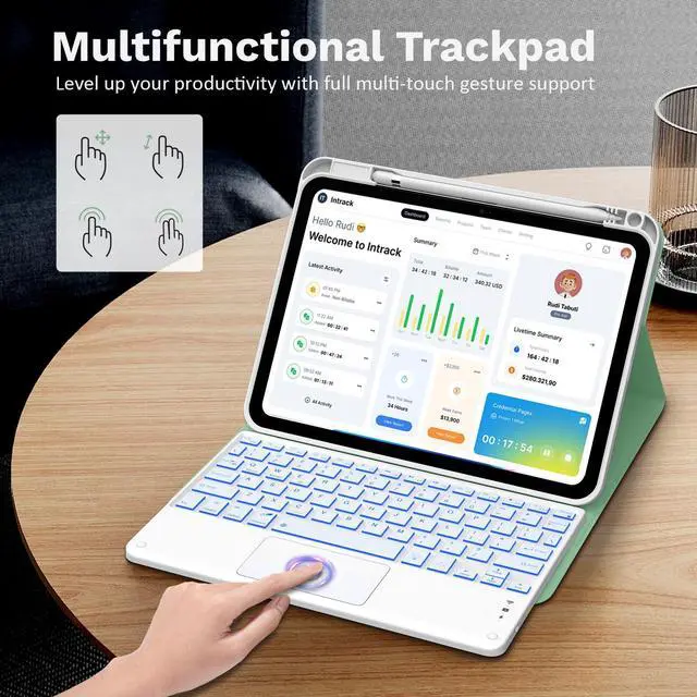 Alt view image 5 of 5 - MoKo Touch Keyboard Case for iPad (A16) 11th Generation 11 inch 2025, iPad 10th Generation 10.9 inch Case with Pencil Holder, 7 Colors Backlit Multi-TrackPad Detachable Bluetooth Keyboard, Green