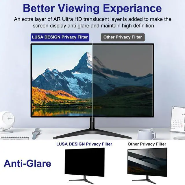 Alt view image 4 of 5 - LUSA DESIGN 32 Inch Privacy Screen for Computer Monitor 16:9 Aspect Ratio, Eye Protection Anti Blue Light Glare Shield, 32inch Removable Black Blackout Anti Spy Desktop Security Private Filter