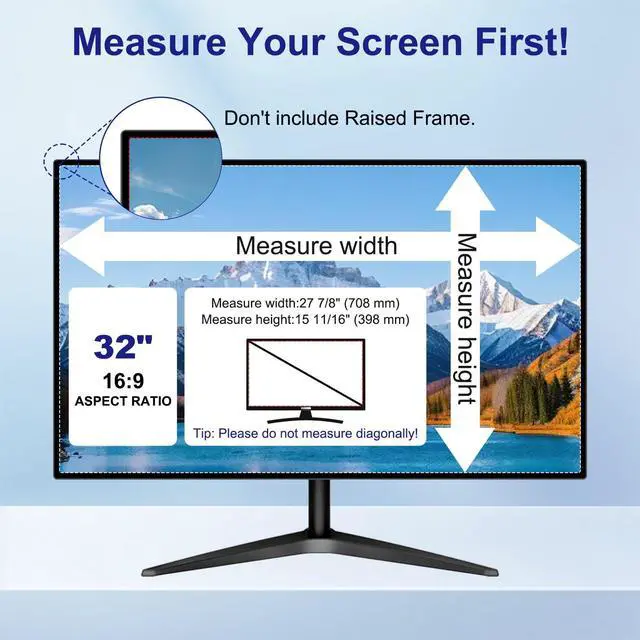 Alt view image 2 of 5 - LUSA DESIGN 32 Inch Privacy Screen for Computer Monitor 16:9 Aspect Ratio, Eye Protection Anti Blue Light Glare Shield, 32inch Removable Black Blackout Anti Spy Desktop Security Private Filter