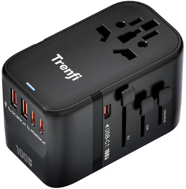 Main image of TRENFI 100W GaN+ Universal Travel Adapter, All-in-One USB-C PD Fast Charging Hub (3C/2A/AC) | International Plug (US/UK/EU/AU) for Laptops, MacBook Pro/Air, iPhone, iPad