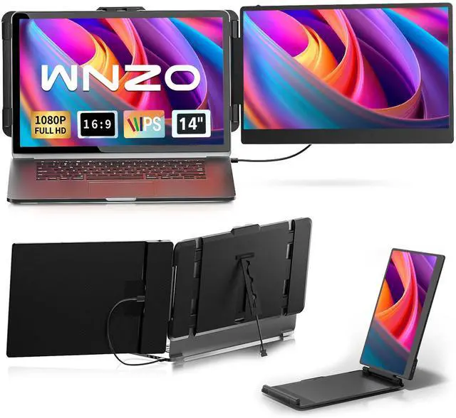 Main image of WNZO Laptop Screen Extender 14" FHD IPS Portable Travel Monitor for Laptop, Second Screen for 13"-17" Laptops, Plug & Play for Trip/Remote Work, Compatible with Windows/Mac/Android/Chrome