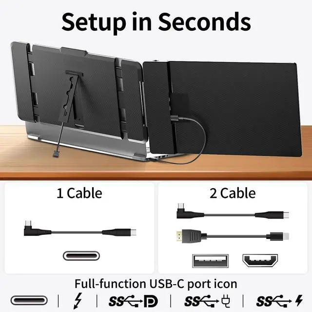 Alt view image 3 of 5 - WNZO Laptop Screen Extender 14" FHD IPS Portable Travel Monitor for Laptop, Second Screen for 13"-17" Laptops, Plug & Play for Trip/Remote Work, Compatible with Windows/Mac/Android/Chrome