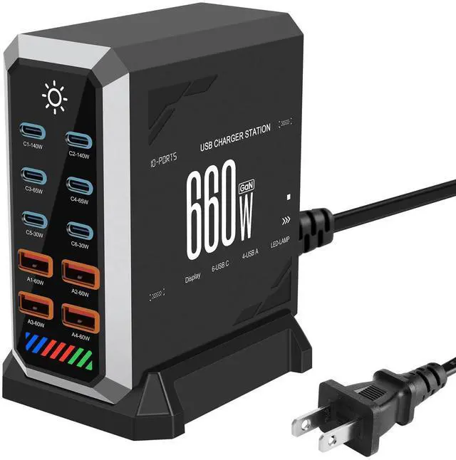 Main image of 660W USB C Fast Charger Block, 10 Ports GaN III USB Chagring Station, Dual 140W PD PPS HUB for Multiple Devices, Laptop Adapter Compatible with MacBook Pro/Air iPad iPhone Pro Max, Galaxy, Dell, HP