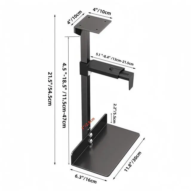Alt view image 2 of 5 - Under Desk and Wall Computer Mount, CPU Tower Holder Under Desk Mount Height & Width Adjustable, Computer Case Stand Holder Holds 46 lbs, PC Mount, Under Desk CPU Holder Mount, Black