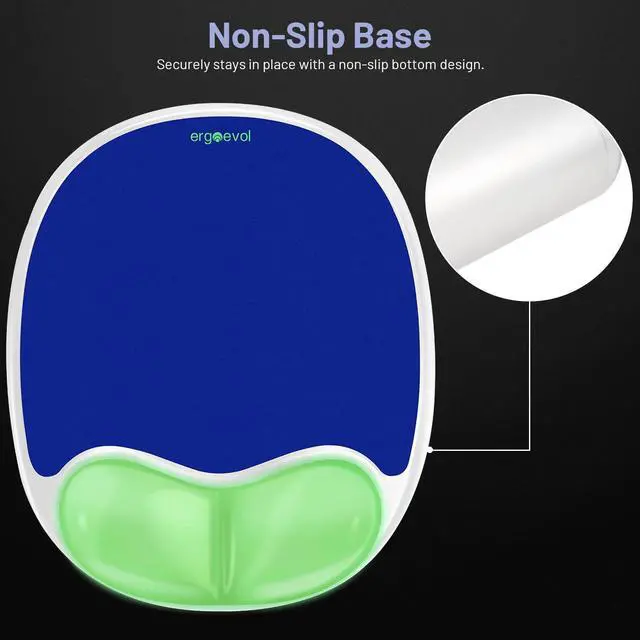 Alt view image 5 of 5 - ErgoEvol Ergonomic Mouse Pad with Wrist Rest & Elbow Support, Soft Silicone Gel Cushion, Non-Slip Base, Glow-in-The-Dark, Compatible with Vertical Ergonomic Mouse for Office & Gaming (Blue)