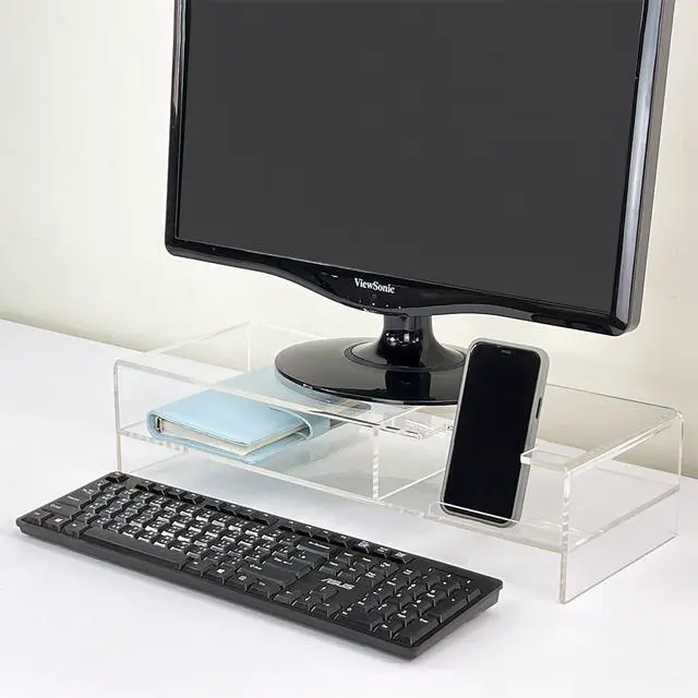Alt view image 2 of 4 - pbf PHOTO BOOTH FRAMES Acrylic Monitor Stand Riser with Phone Holder, 20 x 7.5 x 4.7 inches, Clear Desktop Organizer, multi level